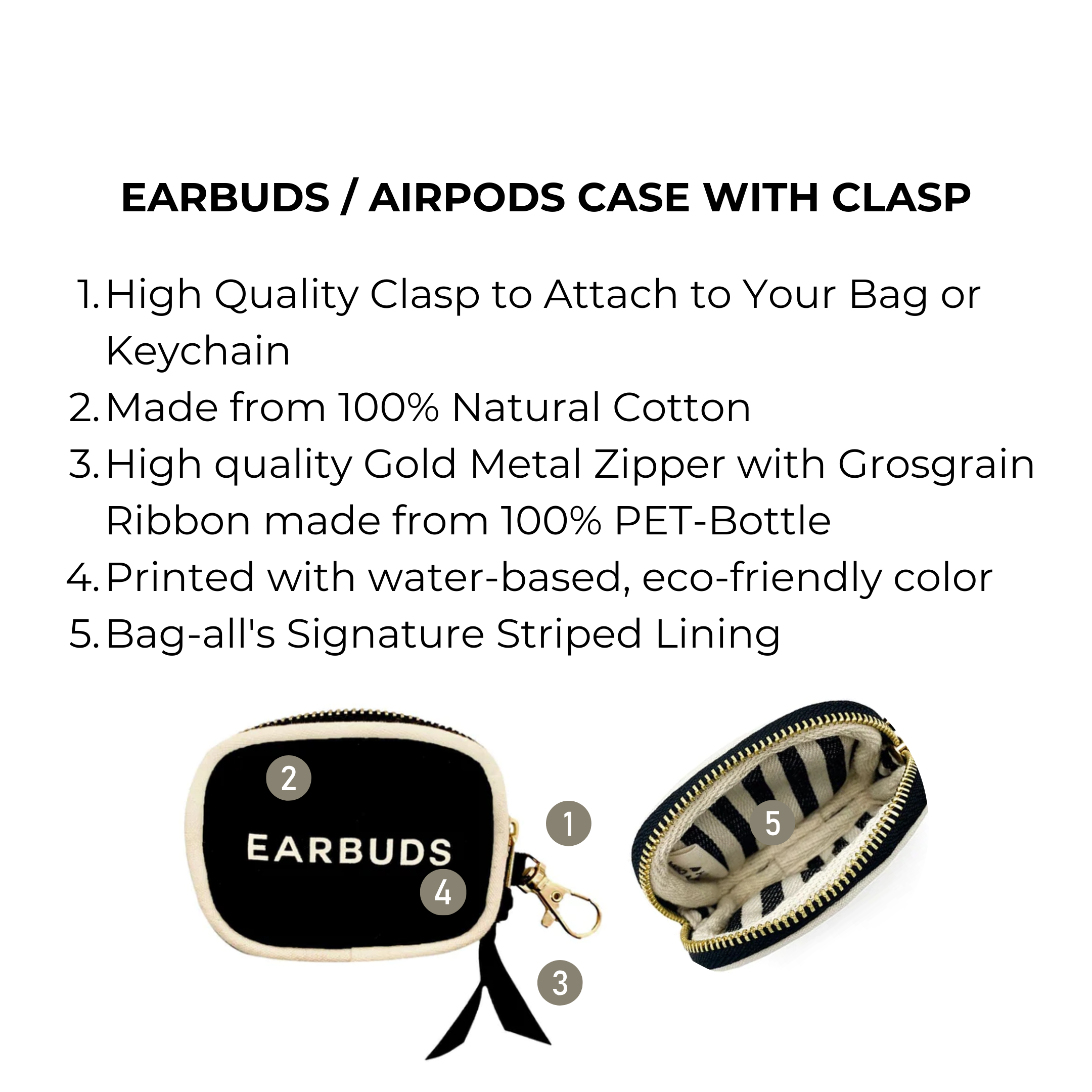Earbuds Travel Case w Clasp – Black - Glamourous Grace