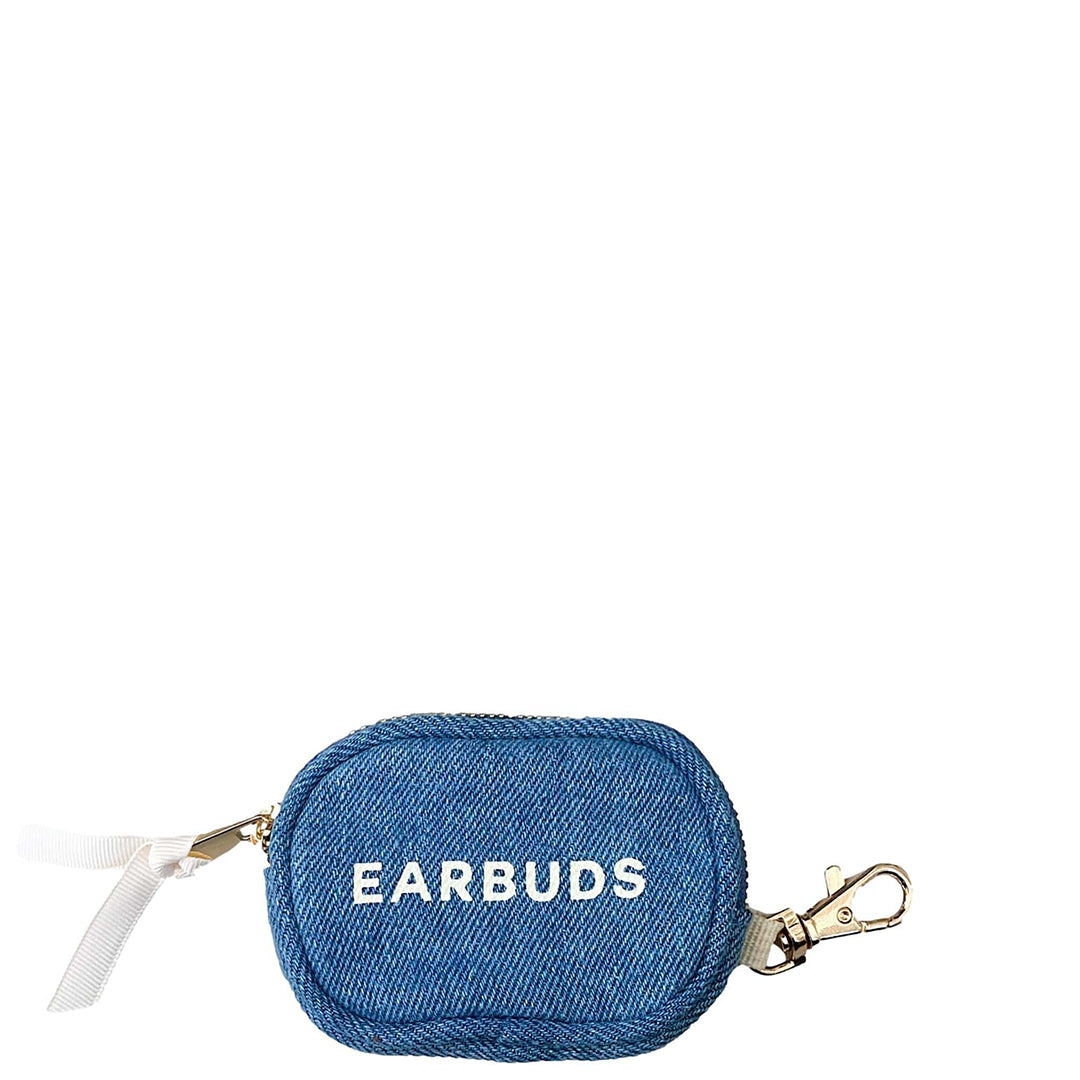 Earbuds Travel Case w Clasp – Denim - Glamourous Grace