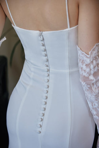 Greece Goddess Spaghetti-straps Stretchy Satin wedding dress small train little white dress