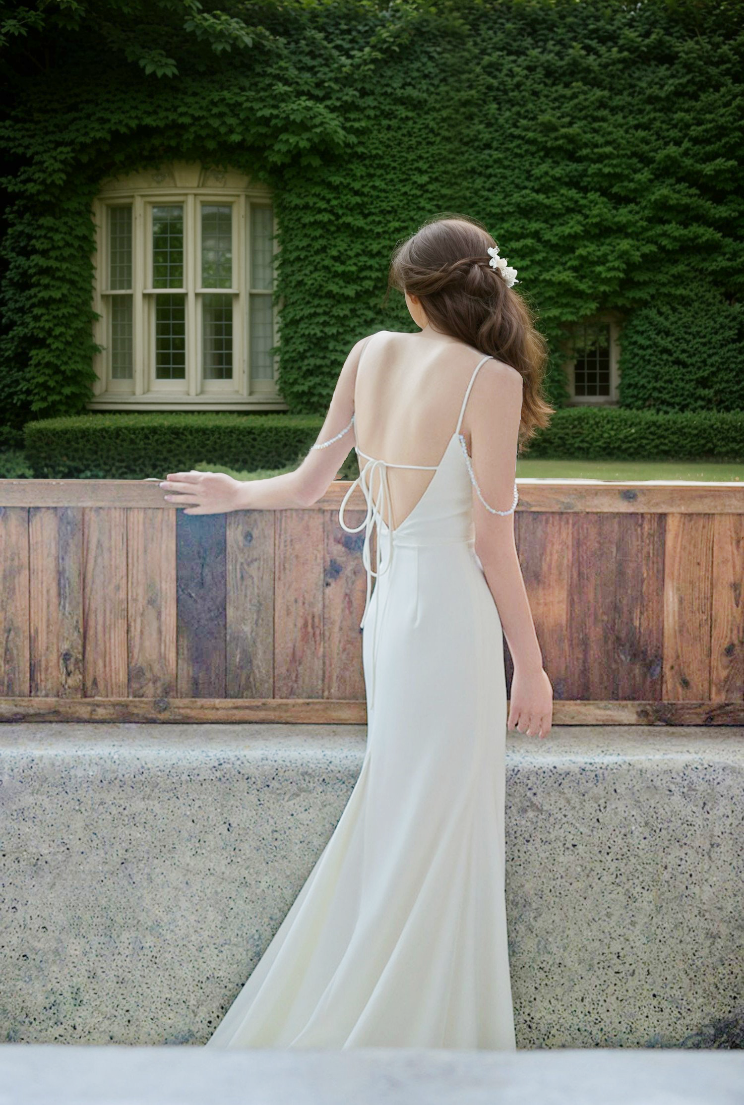 Goddess tie back Spaghetti-straps Mermaid satin wedding dress small train - Glamourous Grace