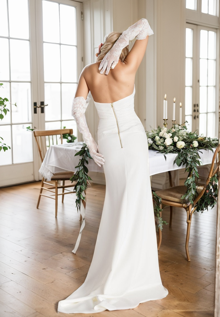 Elegant strapless front button design fit and flare middle slit simple silky satin wedding dress - Glamourous Grace