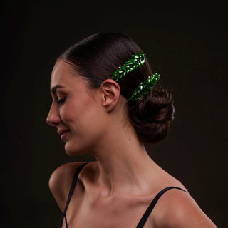 Elegant Green Crystal 2-Piece Hair Comb Set - Glamourous Grace