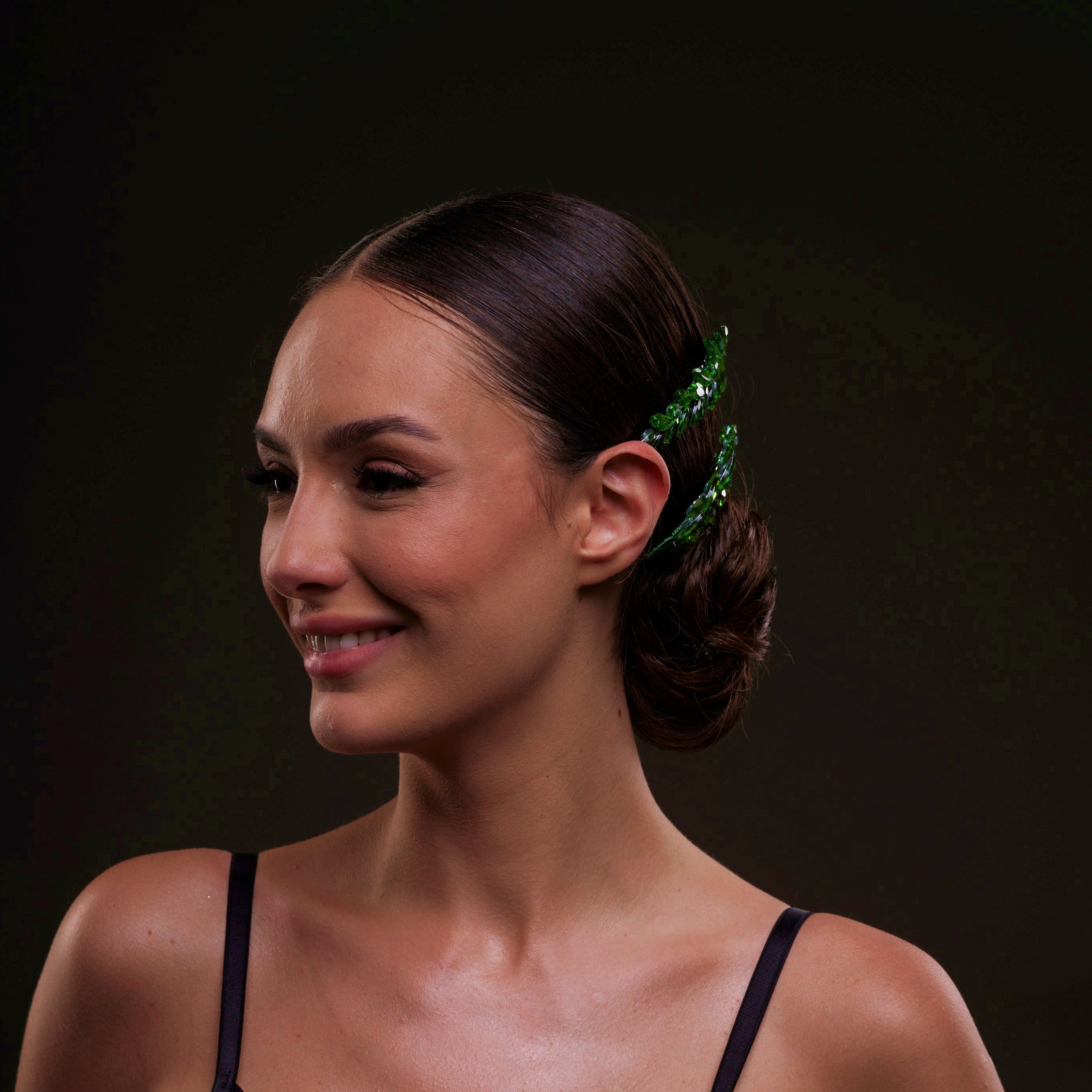 Elegant Green Crystal 2-Piece Hair Comb Set - Glamourous Grace