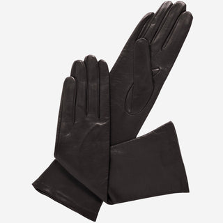 Elena (black) - Italian silk lined 6-button length leather opera gloves - Glamourous Grace
