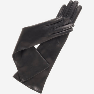 Elena (black) - Italian silk lined 8-button length leather opera gloves - Glamourous Grace