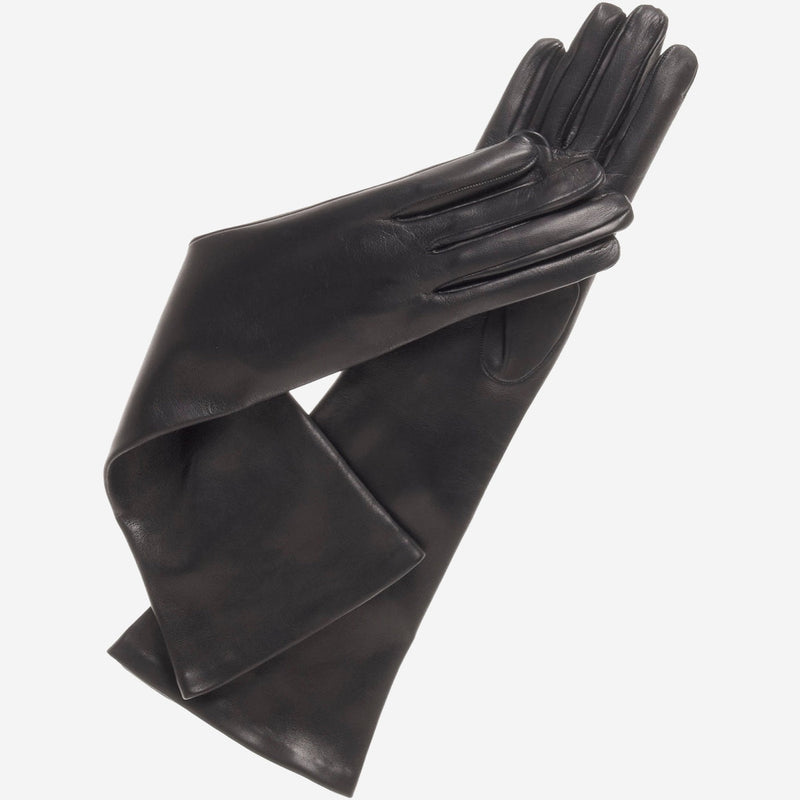 Elena (black) - Italian silk lined 8-button length leather opera gloves - Glamourous Grace