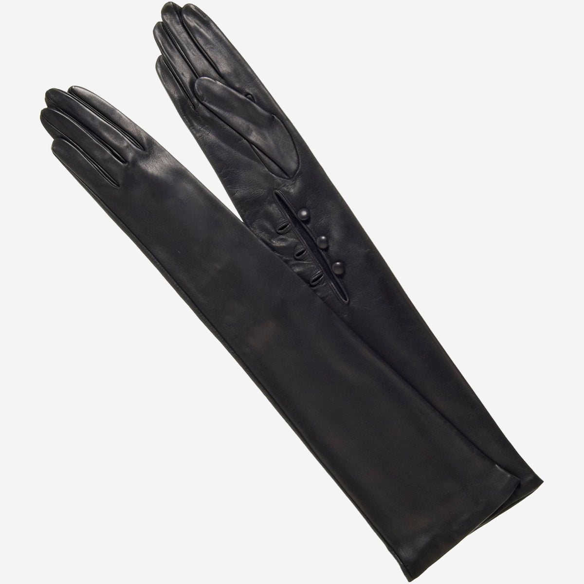 Elena (black) - Italian silk lined 16-button length leather opera gloves - Glamourous Grace