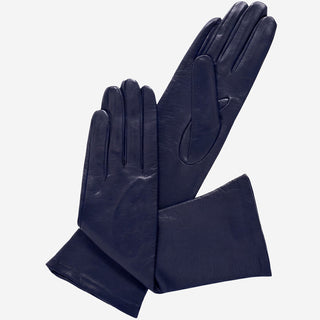 Elena (navy) - Italian silk lined 6-button length leather opera gloves - Glamourous Grace