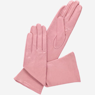 Elena (pink) - Italian silk lined 6-button length leather opera gloves - Glamourous Grace