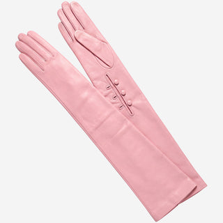 Elena (pink) - Italian silk lined 12-button length leather opera gloves - Glamourous Grace
