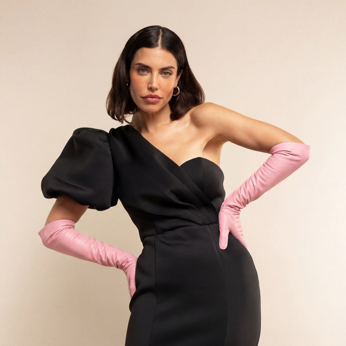 Elena (pink) - Italian silk lined 12-button length leather opera gloves - Glamourous Grace