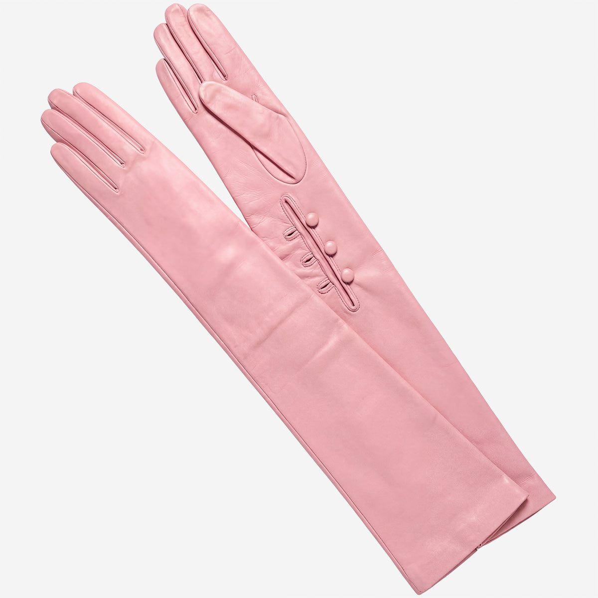 Elena (pink) - Italian silk lined 16-button length leather opera gloves - Glamourous Grace