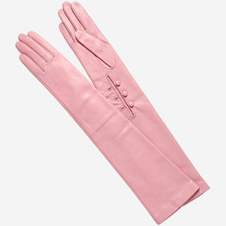 Elena (pink) - Italian silk lined 16-button length leather opera gloves - Glamourous Grace