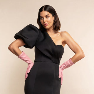Elena (pink) - Italian silk lined 6-button length leather opera gloves - Glamourous Grace