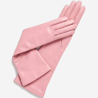 Elena (pink) - Italian silk lined 8-button length leather opera gloves - Glamourous Grace