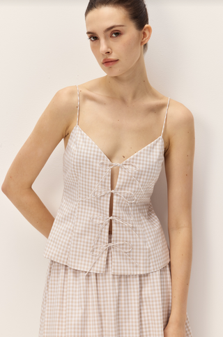 Vionnet Taupe Gingham Top - Glamourous Grace