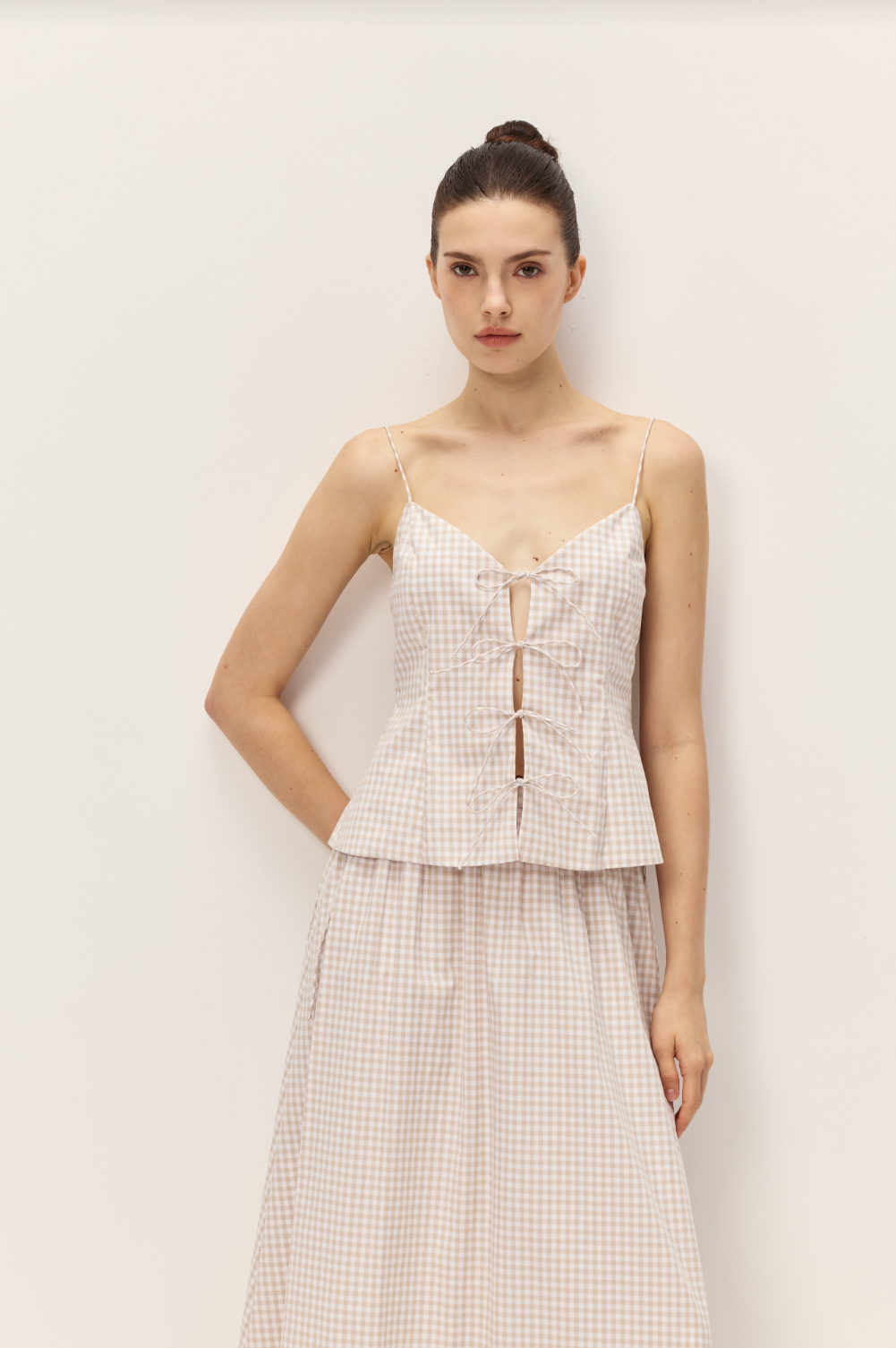 Vionnet Taupe Gingham Top