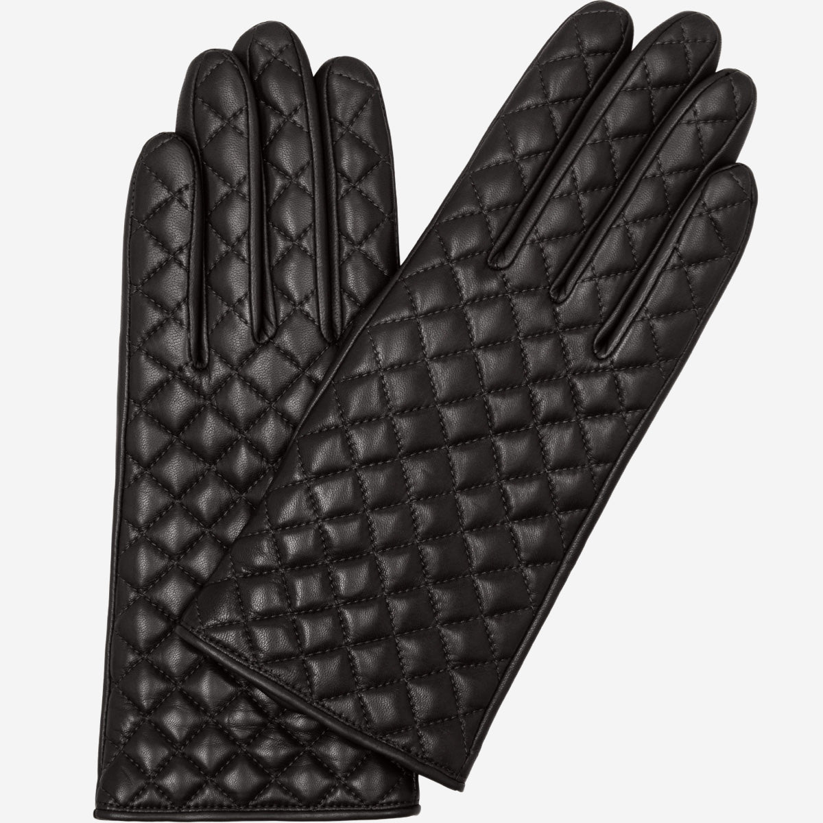 Emilia (black) - Classic Italian lambskin leather gloves with cashmere lining and checkered pattern - Glamourous Grace