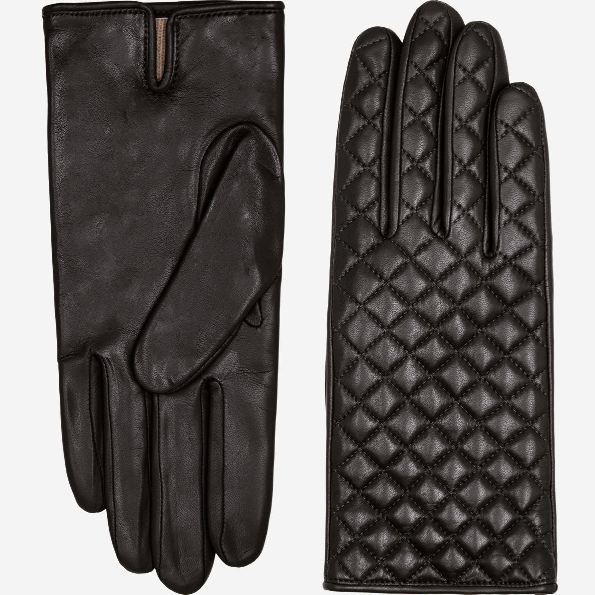 Emilia (black) - Classic Italian lambskin leather gloves with cashmere lining and checkered pattern - Glamourous Grace