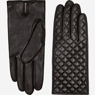 Emilia (black) - Classic Italian lambskin leather gloves with cashmere lining and checkered pattern - Glamourous Grace