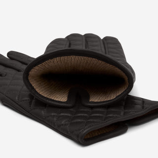Emilia (black) - Classic Italian lambskin leather gloves with cashmere lining and checkered pattern - Glamourous Grace