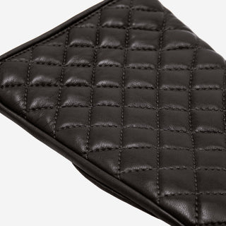 Emilia (black) - Classic Italian lambskin leather gloves with cashmere lining and checkered pattern - Glamourous Grace