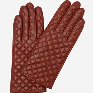 Emilia (brown) - Classic Italian lambskin leather gloves with cashmere lining and checkered pattern - Glamourous Grace