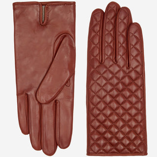 Emilia (brown) - Classic Italian lambskin leather gloves with cashmere lining and checkered pattern - Glamourous Grace