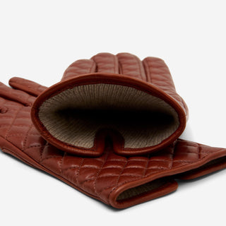 Emilia (brown) - Classic Italian lambskin leather gloves with cashmere lining and checkered pattern - Glamourous Grace
