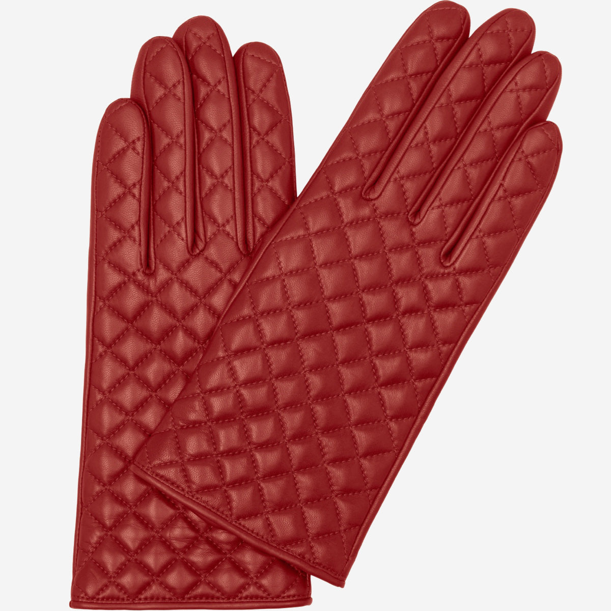 Emilia (red) - Classic Italian lambskin leather gloves with cashmere lining and checkered pattern - Glamourous Grace