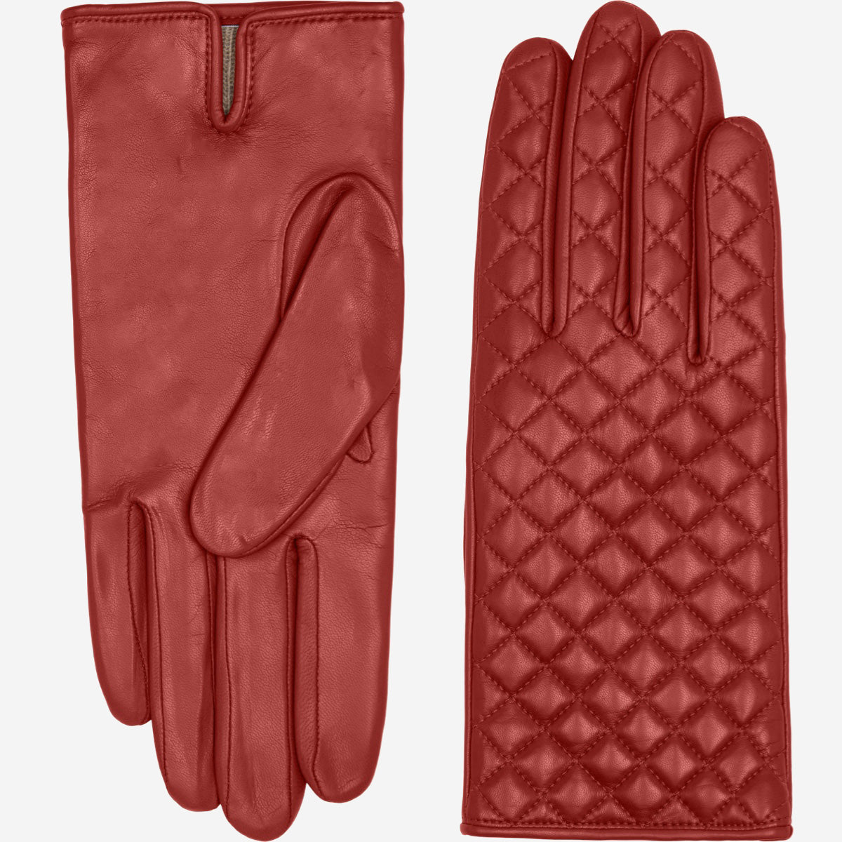 Emilia (red) - Classic Italian lambskin leather gloves with cashmere lining and checkered pattern - Glamourous Grace
