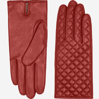 Emilia (red) - Classic Italian lambskin leather gloves with cashmere lining and checkered pattern - Glamourous Grace