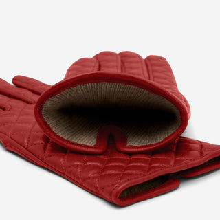 Emilia (red) - Classic Italian lambskin leather gloves with cashmere lining and checkered pattern - Glamourous Grace