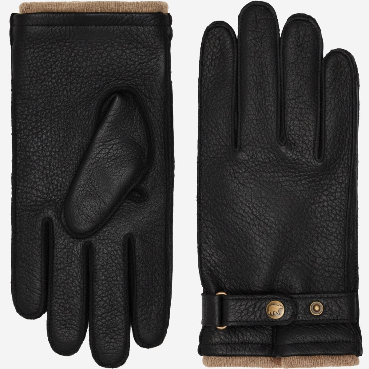 Emilio (black) – Luxurious deerskin gloves with cashmere lining and adjustable snap button - Glamourous Grace
