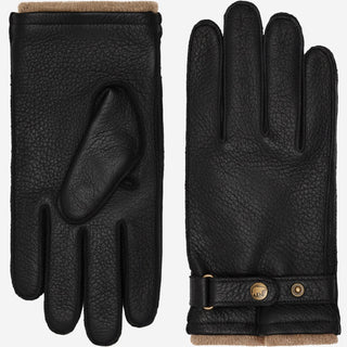 Emilio (black) – Luxurious deerskin gloves with cashmere lining and adjustable snap button - Glamourous Grace