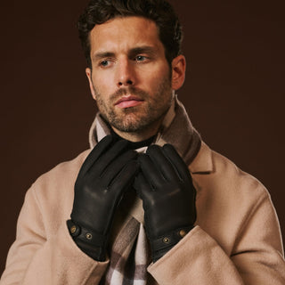 Emilio (black) – Luxurious deerskin gloves with cashmere lining and adjustable snap button - Glamourous Grace
