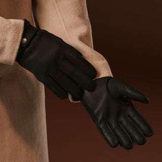 Emilio (black) – Luxurious deerskin gloves with cashmere lining and adjustable snap button - Glamourous Grace