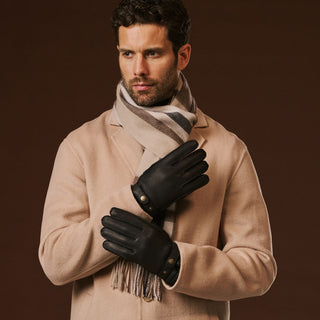 Emilio (black) – Luxurious deerskin gloves with cashmere lining and adjustable snap button - Glamourous Grace
