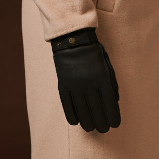 Emilio (black) – Luxurious deerskin gloves with cashmere lining and adjustable snap button - Glamourous Grace