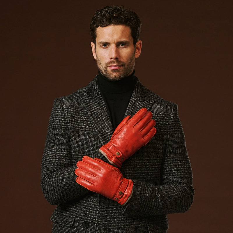 Emilio (orange) – Luxurious Italian deerskin gloves with cashmere lining and adjustable snap button - Glamourous Grace