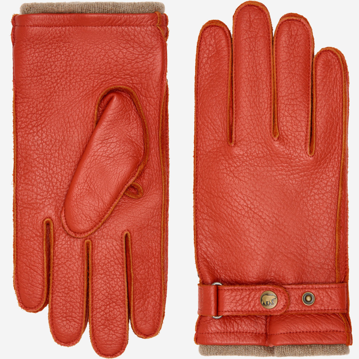Emilio (orange) – Luxurious Italian deerskin gloves with cashmere lining and adjustable snap button - Glamourous Grace