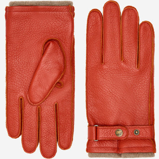 Emilio (orange) – Luxurious Italian deerskin gloves with cashmere lining and adjustable snap button - Glamourous Grace
