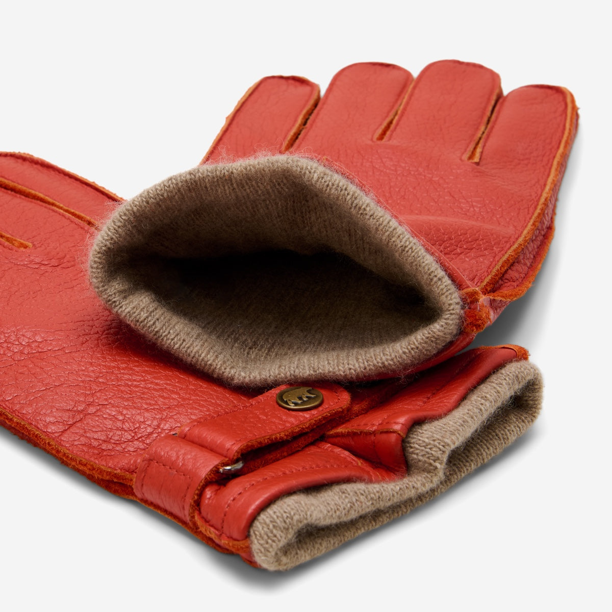 Emilio (orange) – Luxurious Italian deerskin gloves with cashmere lining and adjustable snap button - Glamourous Grace
