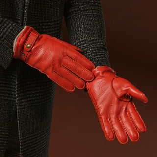 Emilio (orange) – Luxurious Italian deerskin gloves with cashmere lining and adjustable snap button - Glamourous Grace