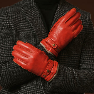 Emilio (orange) – Luxurious Italian deerskin gloves with cashmere lining and adjustable snap button - Glamourous Grace