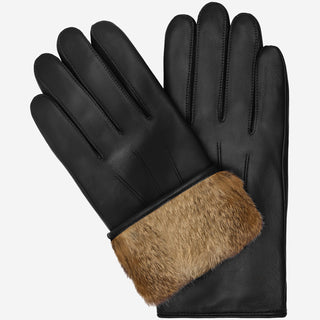 Ezra (black) - Lambskin leather gloves with warm rabbit fur lining and touchscreen feature - Glamourous Grace