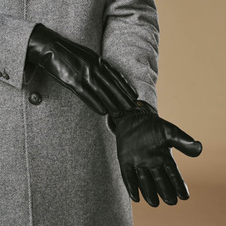 Ezra (black) - Lambskin leather gloves with warm rabbit fur lining and touchscreen feature - Glamourous Grace