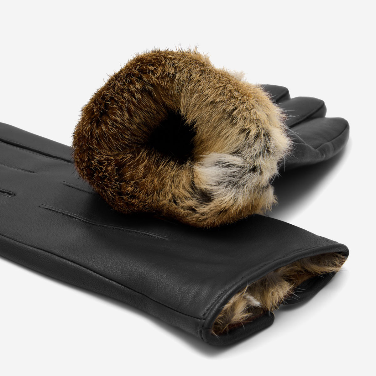 Ezra (black) - Lambskin leather gloves with warm rabbit fur lining and touchscreen feature - Glamourous Grace