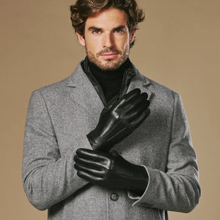 Ezra (black) - Lambskin leather gloves with warm rabbit fur lining and touchscreen feature - Glamourous Grace