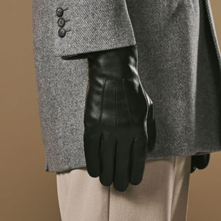 Ezra (black) - Lambskin leather gloves with warm rabbit fur lining and touchscreen feature - Glamourous Grace